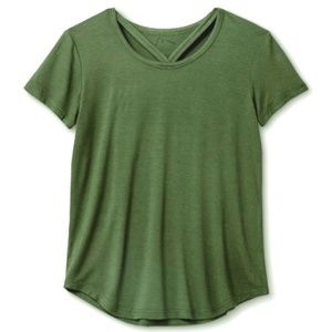 girl's short sleeve bar front olive tee